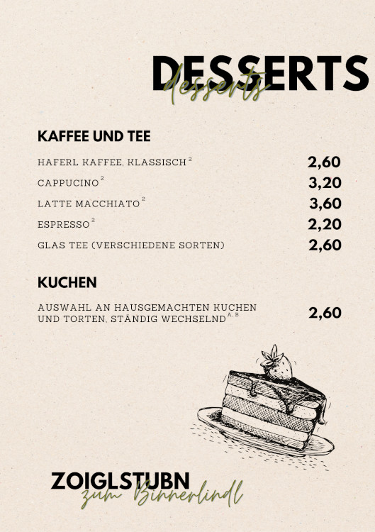 Brotzeit- und Getr&auml;nkekarte